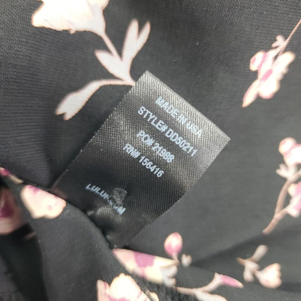 Lulus Dress Womens S Black Floral Button Front Belted Fit & Flare Mini Ruffled